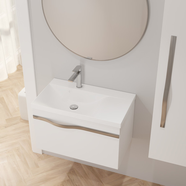 Изображение товара Тумба с умывальником Lauter Eva 69 (белый глянец/матовая сталь/искусственный мрамор)