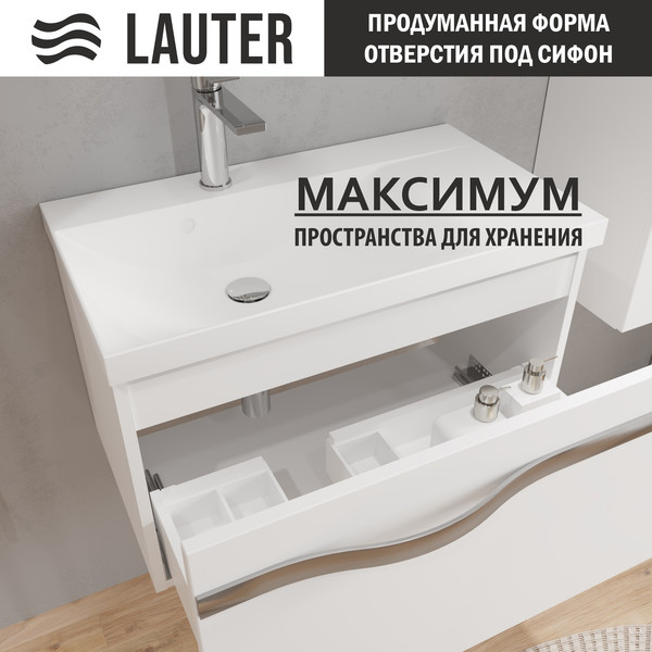 Изображение товара Тумба с умывальником Lauter Eva 69 (белый глянец/матовая сталь/искусственный мрамор)