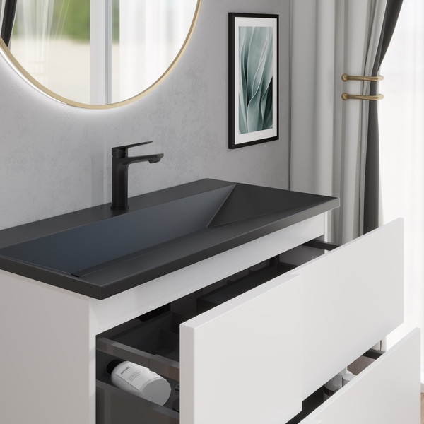 Изображение товара Тумба с умывальником Lauter Nelli 90 (бело-серый п/мат/черный)