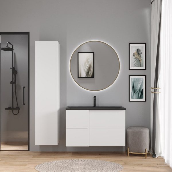 Изображение товара Тумба с умывальником Lauter Nelli 90 (бело-серый п/мат/черный)