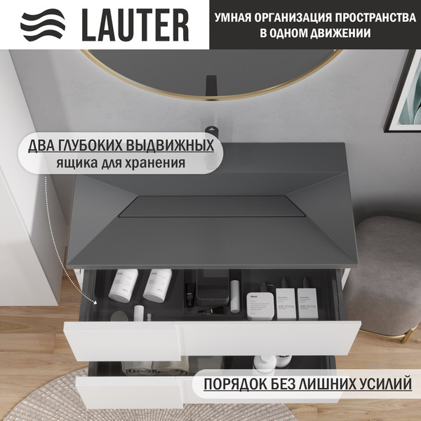 Изображение товара Тумба с умывальником Lauter Nelli 90 (бело-серый п/мат/бетон)