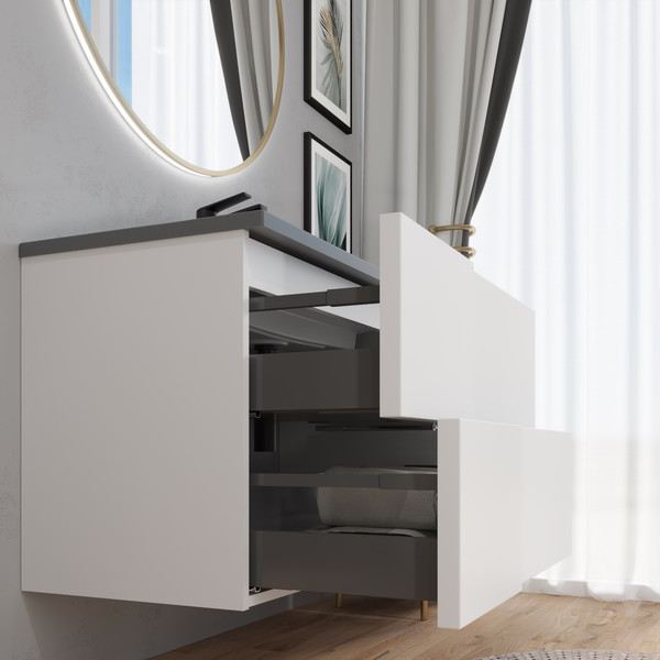 Изображение товара Тумба с умывальником Lauter Nelli 90 (бело-серый п/мат/бетон)