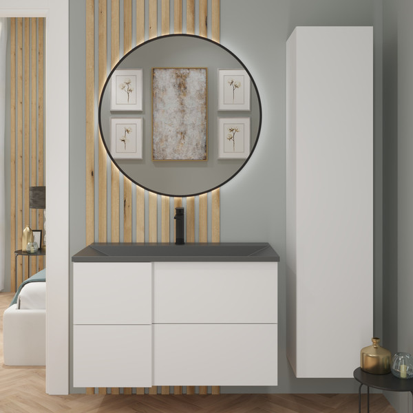 Изображение товара Тумба с умывальником Lauter Nelli 90 (бело-серый п/мат/бетон)