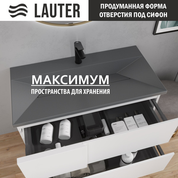 Изображение товара Тумба с умывальником Lauter Nelli 90 (бело-серый п/мат/бетон)