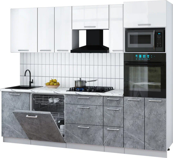 Изображение товара Кухонный гарнитур Interline Мила Gloss 2.6-ПМ1 (керамика/белый глянец/белый гранит)