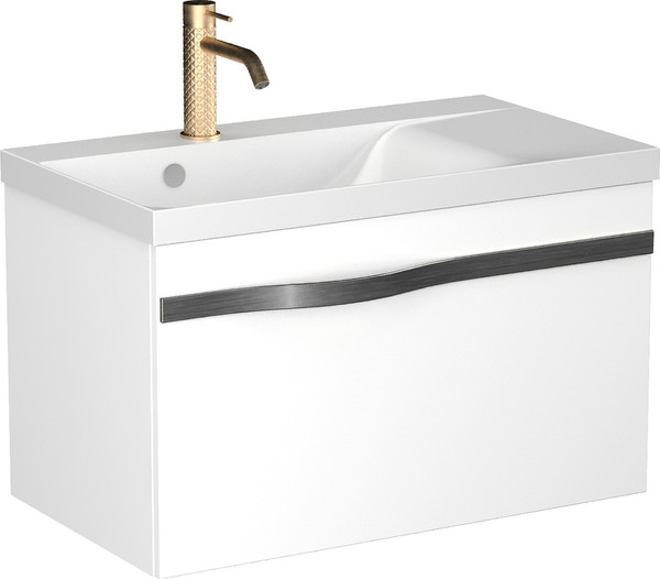 Изображение товара Тумба под умывальник Lauter Eva 69 (белый глянец, ручка матовая черная сталь)