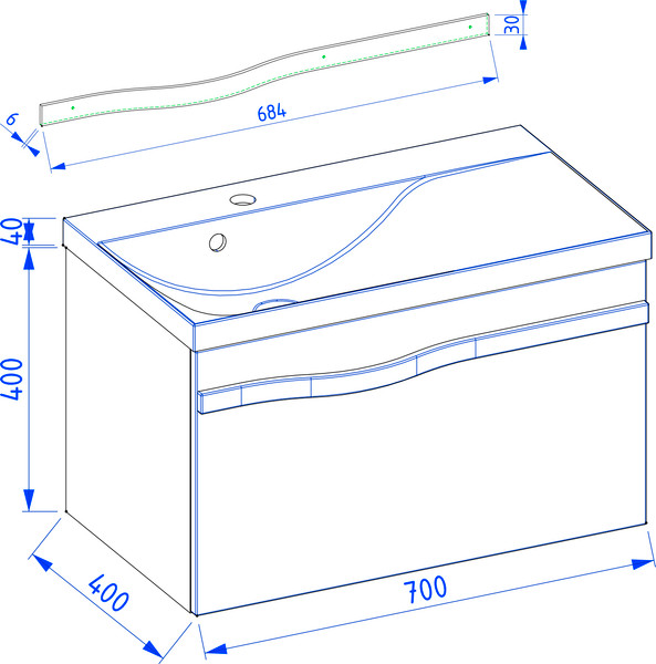 Изображение товара Тумба под умывальник Lauter Eva 69 (белый глянец, ручка матовая черная сталь)