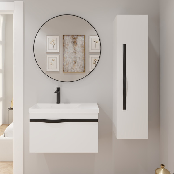 Изображение товара Тумба с умывальником Lauter Eva 69 (белый глянец/матовая черная сталь/искусственный мрамор)