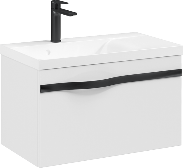 Изображение товара Тумба с умывальником Lauter Eva 69 (белый глянец/матовая черная сталь/искусственный мрамор)