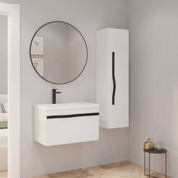 Изображение товара Тумба с умывальником Lauter Eva 69 (белый глянец/матовая черная сталь/искусственный мрамор)