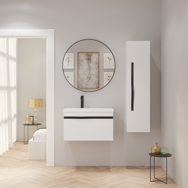 Изображение товара Тумба с умывальником Lauter Eva 69 (белый глянец/матовая черная сталь/искусственный мрамор)