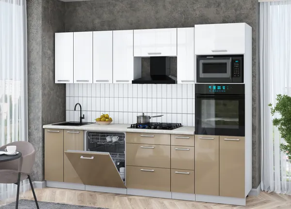 Изображение товара Кухонный гарнитур Interline Мила Gloss 2.7-ПМ1 (капучино глянец/белый глянец/опал светлый)