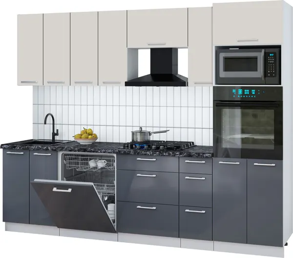 Изображение товара Кухонный гарнитур Interline Мила Gloss 2.7-ПМ1 (асфальт глянец/кашемир/кастилло темный)