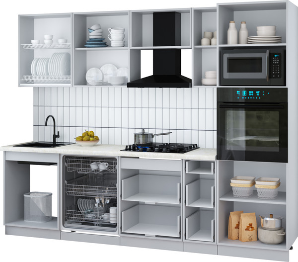 Изображение товара Кухонный гарнитур Интерлиния Мила Gloss 2.7-ПМ1 (дуб вотан/белый глянец/травертин серый)