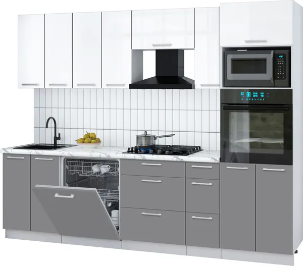 Изображение товара Кухонный гарнитур Interline Мила Gloss 2.7-ПМ1 (пепел/белый глянец/серый каспий)