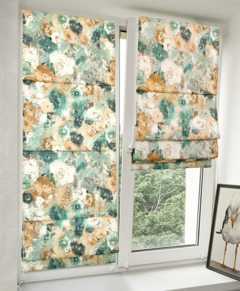 Изображение товара Римская штора Delfa Мини Sedef Soft Flowers СШД-01М 563/001 (48x160, бежевый/бирюзовый)