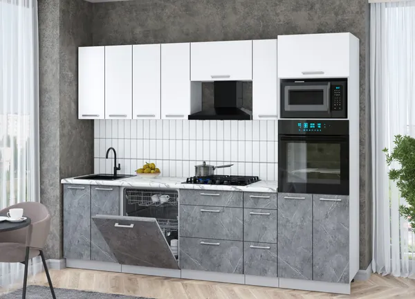 Изображение товара Кухонный гарнитур Interline Мила Gloss 2.7-ПМ1 (керамика/белый/белый гранит)
