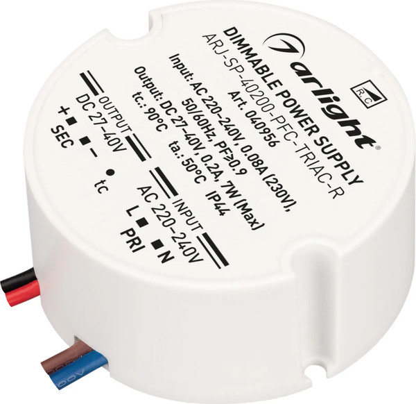 Изображение товара Блок питания для светильника Arlight ARJ-SP-40200-PFC-TRIAC-R 7W 27-40V 200mA / 040956