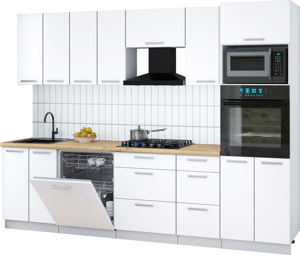 Изображение товара Кухонный гарнитур Интерлиния Мила Gloss 2.8-ПМ1 (белый/белый/дуб бунратти)