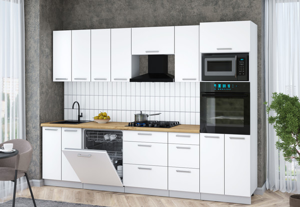 Изображение товара Кухонный гарнитур Интерлиния Мила Gloss 2.8-ПМ1 (белый/белый/дуб бунратти)