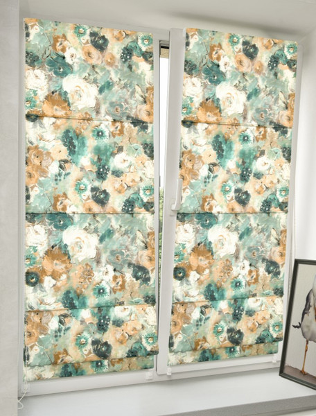 Изображение товара Римская штора Delfa Мини Sedef Soft Flowers СШД-01М 563/001 (62x160, бежевый/бирюзовый)