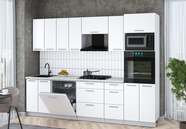 Изображение товара Кухонный гарнитур Интерлиния Мила Gloss 2.8-ПМ1 (белый/белый/серый каспий)