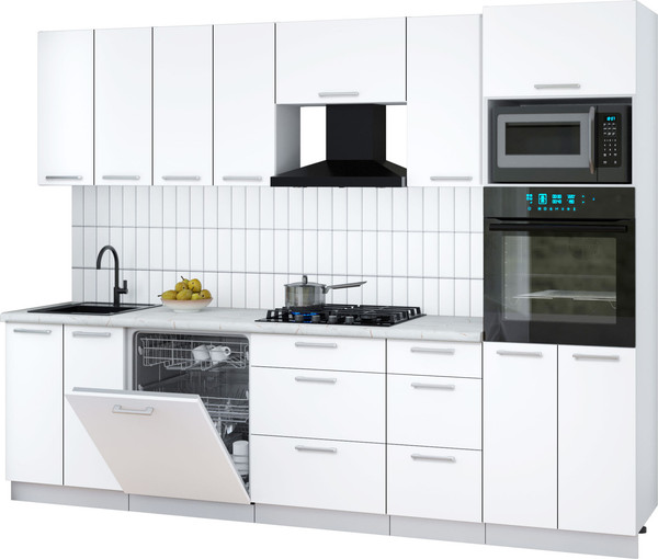 Изображение товара Кухонный гарнитур Интерлиния Мила Gloss 2.8-ПМ1 (белый/белый/серый каспий)