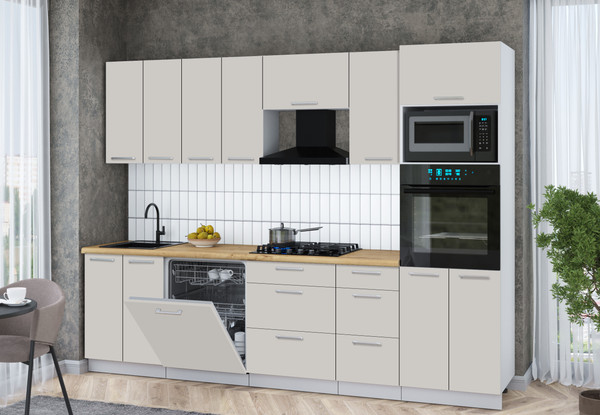 Изображение товара Кухонный гарнитур Интерлиния Мила Gloss 2.8-ПМ1 (кашемир/кашемир/дуб бунратти)