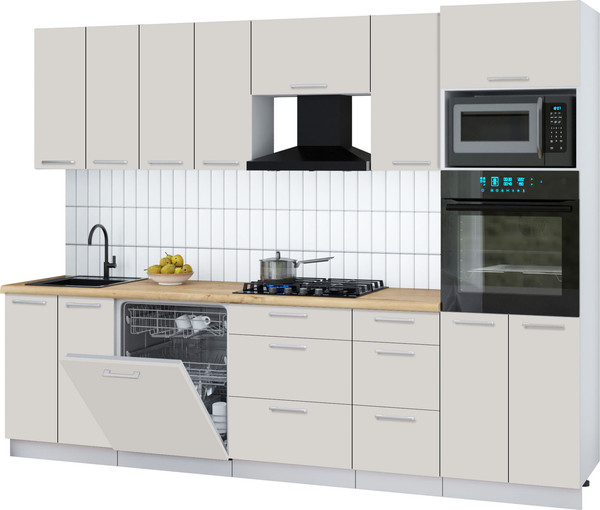 Изображение товара Кухонный гарнитур Интерлиния Мила Gloss 2.8-ПМ1 (кашемир/кашемир/дуб бунратти)