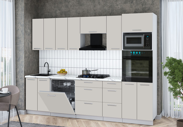 Изображение товара Кухонный гарнитур Интерлиния Мила Gloss 2.8-ПМ1 (кашемир/кашемир/белый гранит)