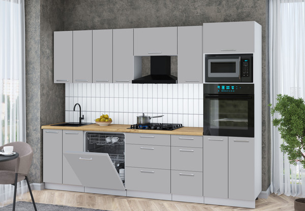 Изображение товара Кухонный гарнитур Интерлиния Мила Gloss 2.8-ПМ1 (грей/грей/дуб бунратти)