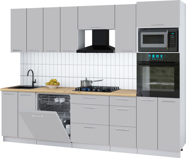 Изображение товара Кухонный гарнитур Интерлиния Мила Gloss 2.8-ПМ1 (грей/грей/дуб бунратти)
