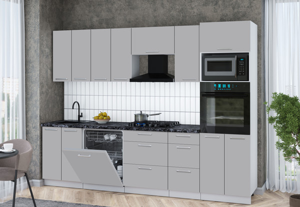 Изображение товара Кухонный гарнитур Интерлиния Мила Gloss 2.8-ПМ1 (грей/грей/кастилло темный)