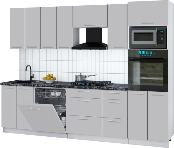 Изображение товара Кухонный гарнитур Интерлиния Мила Gloss 2.8-ПМ1 (грей/грей/кастилло темный)