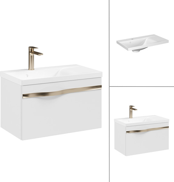 Изображение товара Тумба с умывальником Lauter Eva 69 (белый глянец/матовая золотая сталь/искусственный мрамор)