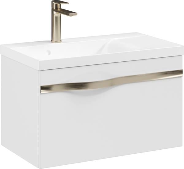 Изображение товара Тумба с умывальником Lauter Eva 69 (белый глянец/матовая золотая сталь/искусственный мрамор)