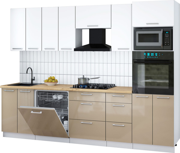 Изображение товара Кухонный гарнитур Интерлиния Мила Gloss 2.8-ПМ1 (капучино глянец/белый/дуб бунратти)