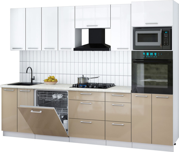 Изображение товара Кухонный гарнитур Интерлиния Мила Gloss 2.8-ПМ1 (капучино глянец/белый глянец/опал светлый)