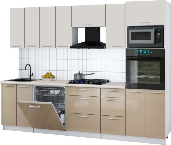 Изображение товара Кухонный гарнитур Интерлиния Мила Gloss 2.8-ПМ1 (капучино глянец/кашемир/травертин серый)