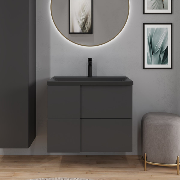 Изображение товара Тумба с умывальником Lauter Nelli 70 (антрацит п/мат/черный)