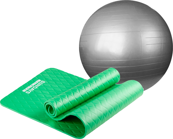Изображение товара Набор для фитнеса Sundays Fitness Фитбол IR97402-75 + Коврик IR97505C (серебристый, зеленый)