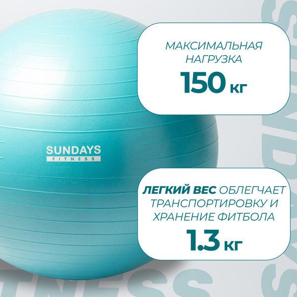 Изображение товара Набор для фитнеса Sundays Fitness Фитбол 75см IR97403 + Коврик IR97506 (голубой, черный)