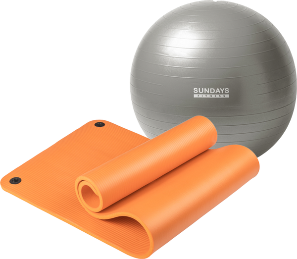 Изображение товара Набор для фитнеса Sundays Fitness Фитбол 75см IR97403 + Коврик 1.5см IR97506 (серый, оранжевый)