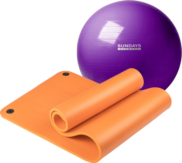 Изображение товара Набор для фитнеса Sundays Fitness Фитбол IR97402-65 + Коврик 1.5см IR97506 (фиолетовый, оранжевый)