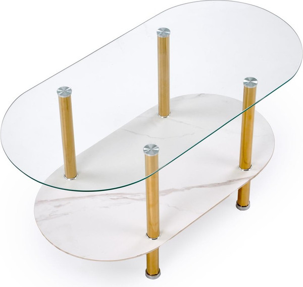 Изображение товара Журнальный столик Halmar Ducat (белый мрамор/прозрачный/золото)