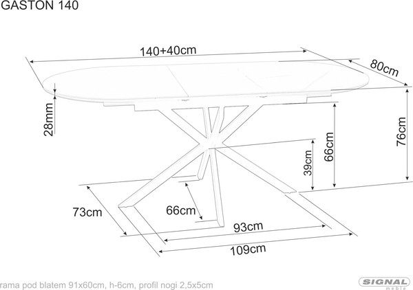 Изображение товара Обеденный стол Signal Gaston Ceramic 140-180x100 (серый/черный)