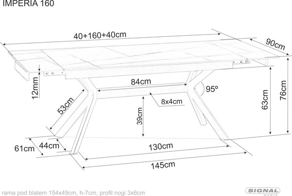 Изображение товара Обеденный стол Signal Imperia 160-220x90 (белый/черный)