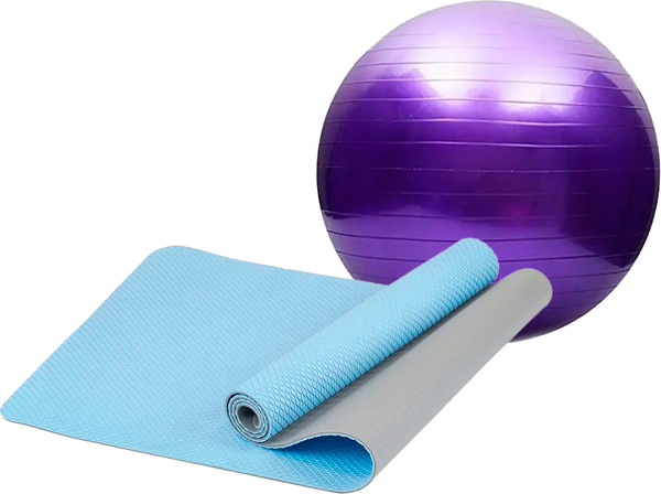 Изображение товара Набор для фитнеса Sundays Fitness Фитбол IR97402-65 + Коврик IRBL17107 (фиолетовый, голубой)