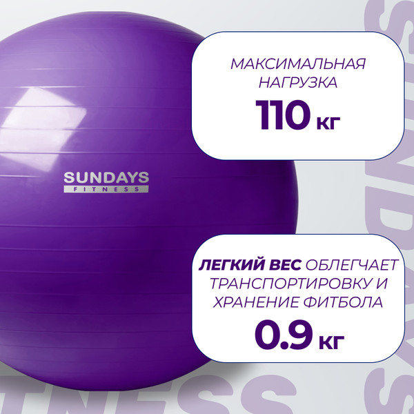 Изображение товара Набор для фитнеса Sundays Fitness Фитбол IR97402-65 + Коврик IRBL17107 (фиолетовый, голубой)