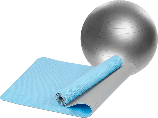 Изображение товара Набор для фитнеса Sundays Fitness Фитбол IR97402-65 + Коврик IRBL17107 (серебристый, голубой)